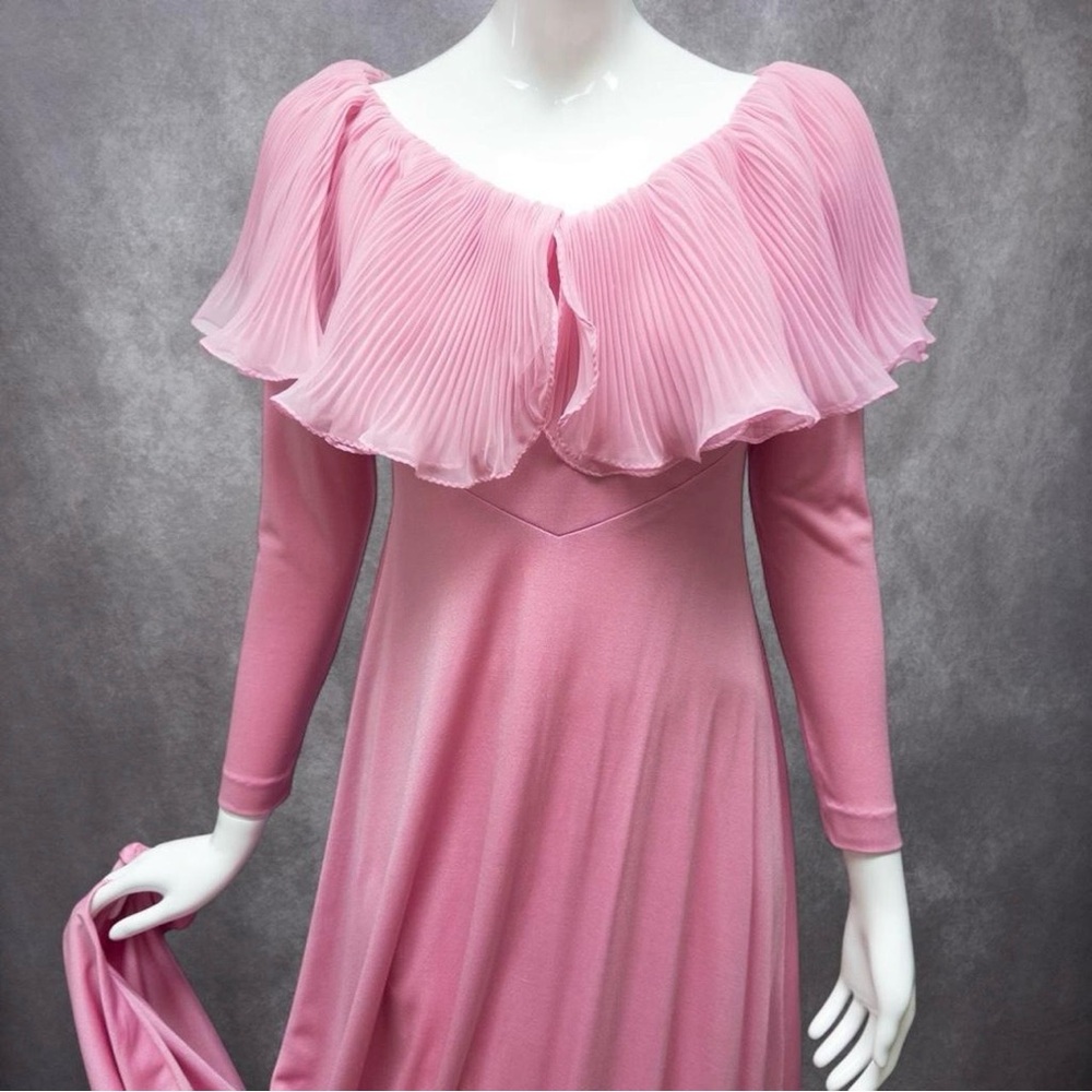 Vintage 70’s‎ coquette maxi dress, pink / mauve, ~28/29” waist